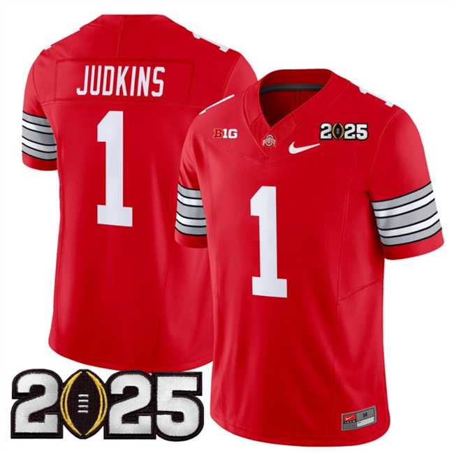 Mens Ohio State Buckeyes #1 Quinshon Judkins Red 2025 CFP Final Patch F.U.S.E. Vapor Limited Stitched Football Jersey
